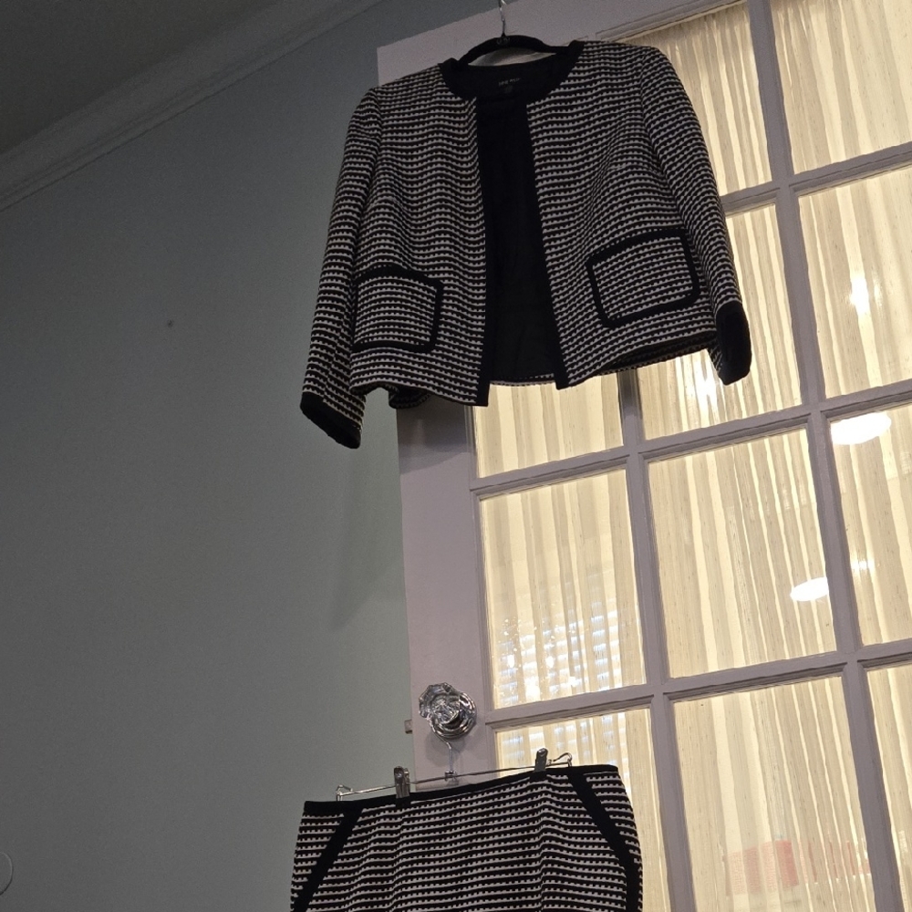 Nine West Black and White Houndstooth Blazer and Skirt Set